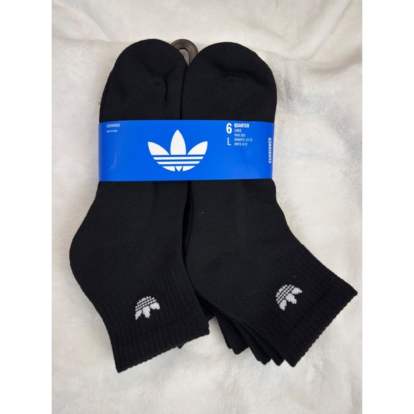 adidas Other - Adidas Originals Trefoil Quarter Socks 6 Pair Pack Black Mens Large 8-12 New